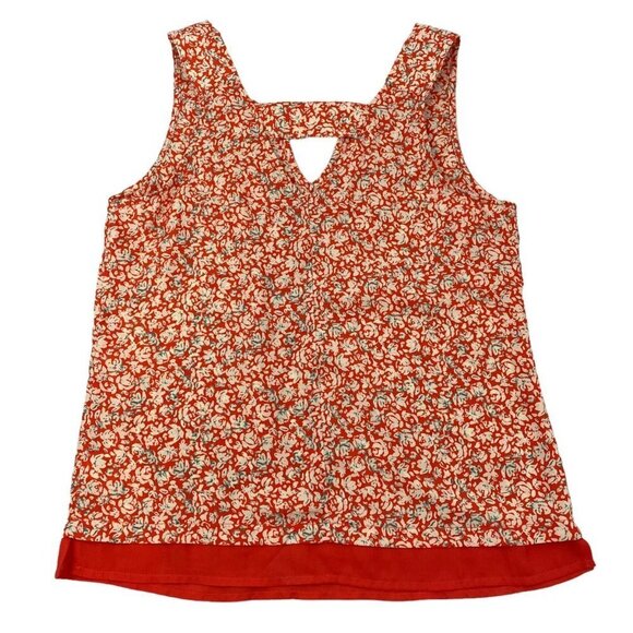 Skies Are Blue Red & Cream Floral Crochet Detail Sleeveless Blouse Top - Picture 3 of 7